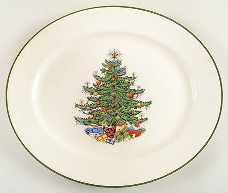 Christmas Tree (Narrow Green Band) 13" Oval Serving Platter