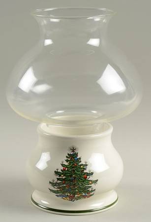 Christmas Tree (Narrow Green Band) Hurricane Lamp & Globe