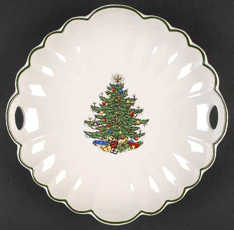 Christmas Tree (Narrow Green Band) 2 Handled Chip Dish