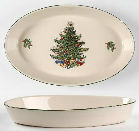 Christmas Tree (Narrow Green Band) 13" Oval Roaster