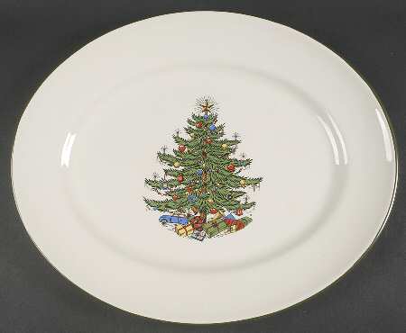Christmas Tree (Narrow Green Band) 15" Oval Serving Platter