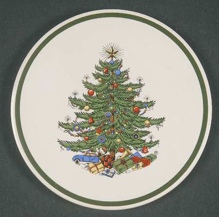 Christmas Tree (Narrow Green Band) Cork Back Round Coaster
