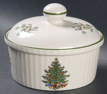 Christmas Tree (Narrow Green Band) 1 Qt Round Covered Casserole