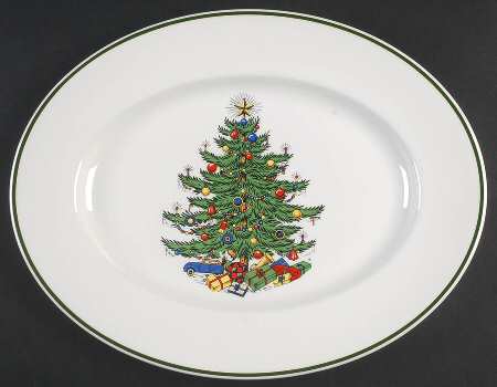 Christmas Tree (Narrow Green Band) 14" Oval Serving Platter