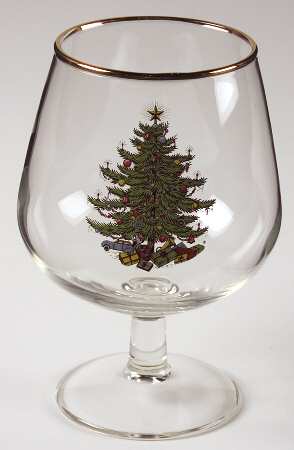 Christmas Tree (Narrow Green Band) 20 Oz Glassware Brandy