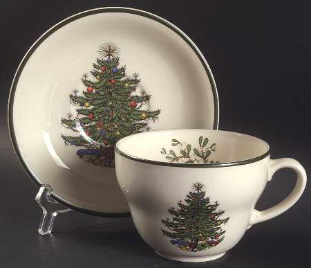 Christmas Tree (Narrow Green Band) Breakfast Cup & Saucer Set
