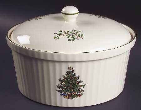 Christmas Tree (Narrow Green Band) 2 Qt Round Covered Casserole