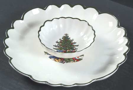 Christmas Tree (Narrow Green Band) 2 Piece Chip/Dip Set