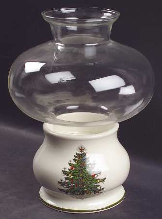 Christmas Tree (Narrow Green Band) Hurricane Lamp & Globe