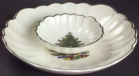Christmas Tree (Narrow Green Band) Chip/Dip Set (2 Piece)