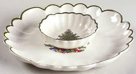 Christmas Tree (Narrow Green Band) 2 Piece Chip/Dip Set