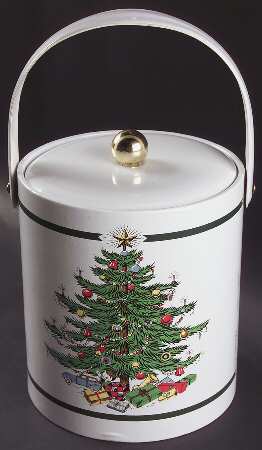 Christmas Tree (Narrow Green Band) Plastic Ice Bucket & Lid