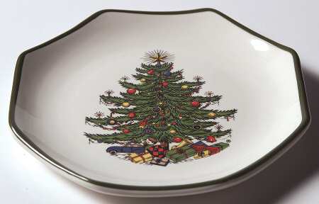 Christmas Tree (Narrow Green Band) 4" Octagonal Nut Dish