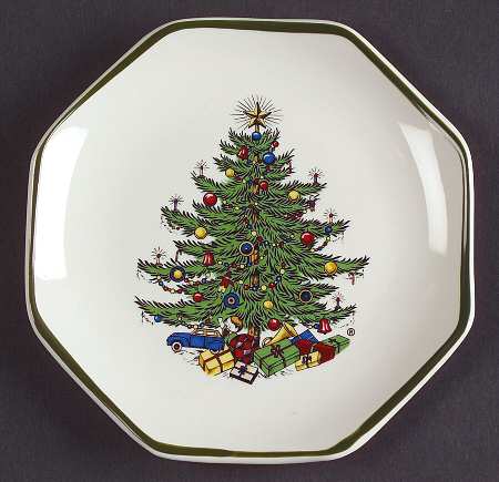 Christmas Tree (Narrow Green Band) Octagonal Dish