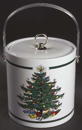 Christmas Tree (Narrow Green Band) Plastic Ice Bucket & Lid
