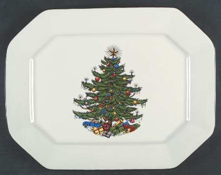 Christmas Tree (Narrow Green Band) 13" Rectangular Serving Platter