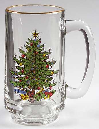 Christmas Tree (Narrow Green Band) 12 Oz Glassware Tankard