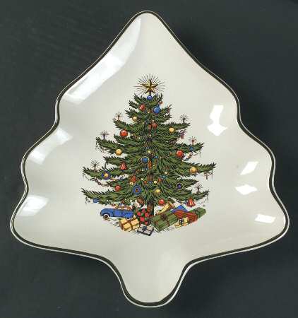 Christmas Tree (Narrow Green Band) Large Tree Shaped Dish