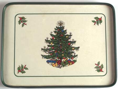 Christmas Tree (Narrow Green Band) Rectangular Wood Tray