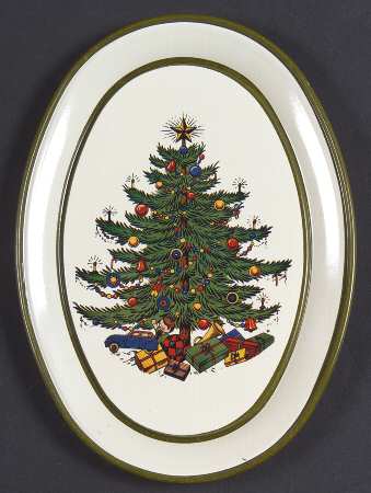 Christmas Tree (Narrow Green Band) 6" Metal Oval Tray