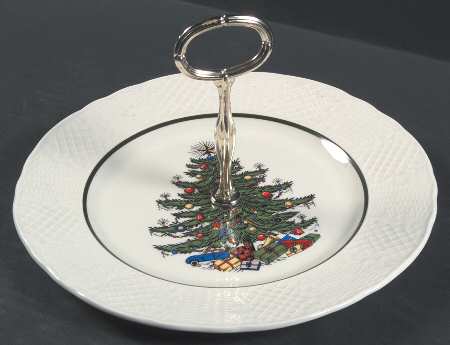 Christmas Tree (Narrow Green Band) Round Serving Plate with Handle (DP)