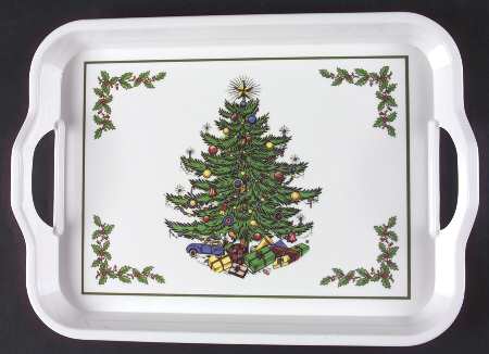 Christmas Tree (Narrow Green Band) 15" Handled Melamine Serving Tray