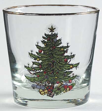 Christmas Tree (Narrow Green Band) 8 Oz Glassware Old Fashioned
