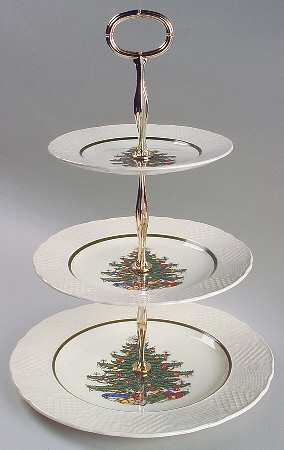 Christmas Tree (Narrow Green Band) 3-Tiered Serving Tray (DP, SP, BB)