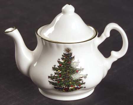 Christmas Tree (Narrow Green Band) Toy Teapot & Lid