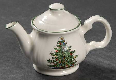 Christmas Tree (Narrow Green Band) Toy Teapot & Lid