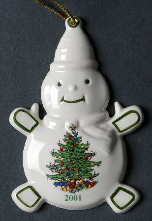 Christmas Tree (Narrow Green Band) Snowman Ornament