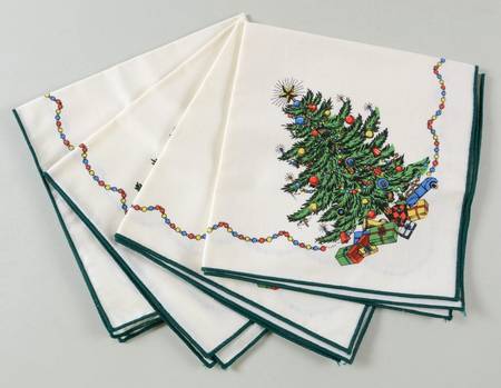 Christmas Tree (Narrow Green Band) Cloth Napkin - Set of 4
