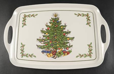 Christmas Tree (Narrow Green Band) 19" Rectangular Handled Serving Melamine Tray