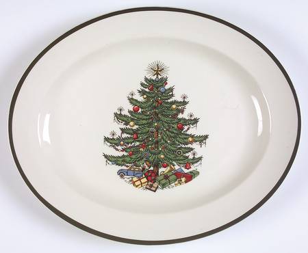 Christmas Tree (Wide Green Band) 14" Oval Serving Platter