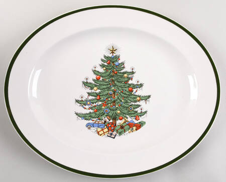 Christmas Tree (Wide Green Band) 14" Oval Serving Platter
