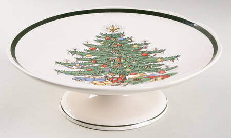 Christmas Tree (Wide Green Band) 9" Diameter Pedestal Cake Stand by Cuthbertson