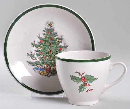 Christmas Tree (Wide Green Band) Oversized Cup & Saucer Set
