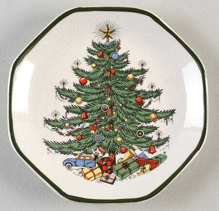 Christmas Tree (Wide Green Band) 4" Octagonal Nut Dish
