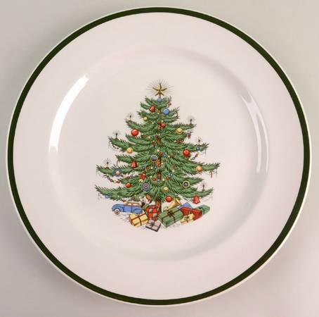 Christmas Tree (Wide Green Band) 13" Chop Plate (Round Platter)