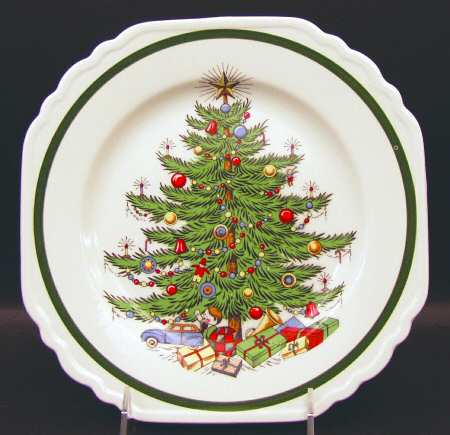Christmas Tree (Wide Green Band) Square Luncheon Plate
