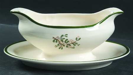 Christmas Tree (Wide Green Band) Gravy Boat with Attached Underplate