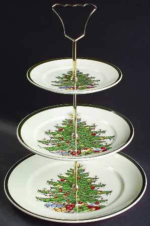 Christmas Tree (Wide Green Band) 3-Tiered Serving Tray (DP, SP, BB)