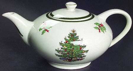 Christmas Tree (Wide Green Band) Teapot & Lid