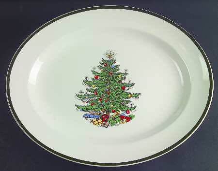 Christmas Tree (Wide Green Band) 16" Oval Serving Platter
