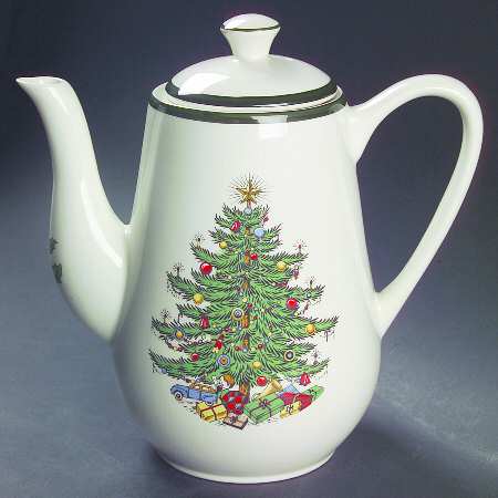 Christmas Tree (Wide Green Band) Coffee Pot & Lid