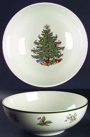 Christmas Tree (Wide Green Band) 11" Large Salad Serving Bowl