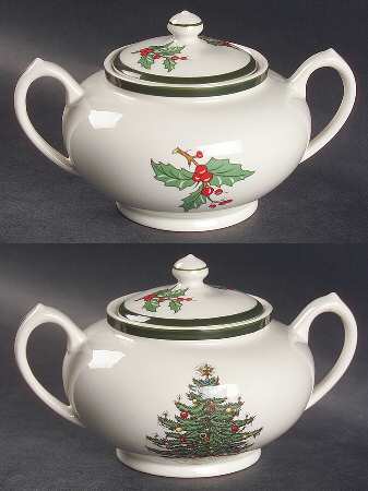 Christmas Tree (Wide Green Band) Sugar Bowl & Lid