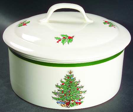 Christmas Tree (Wide Green Band) 1.5 Qt Round Covered Casserole