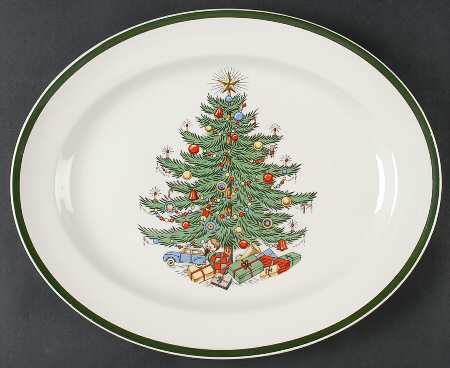 Christmas Tree (Wide Green Band) 12" Oval Serving Platter