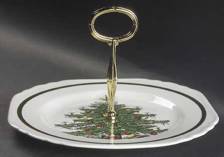 Christmas Tree (Wide Green Band) Square Serving Plate W/Handle (DPS)